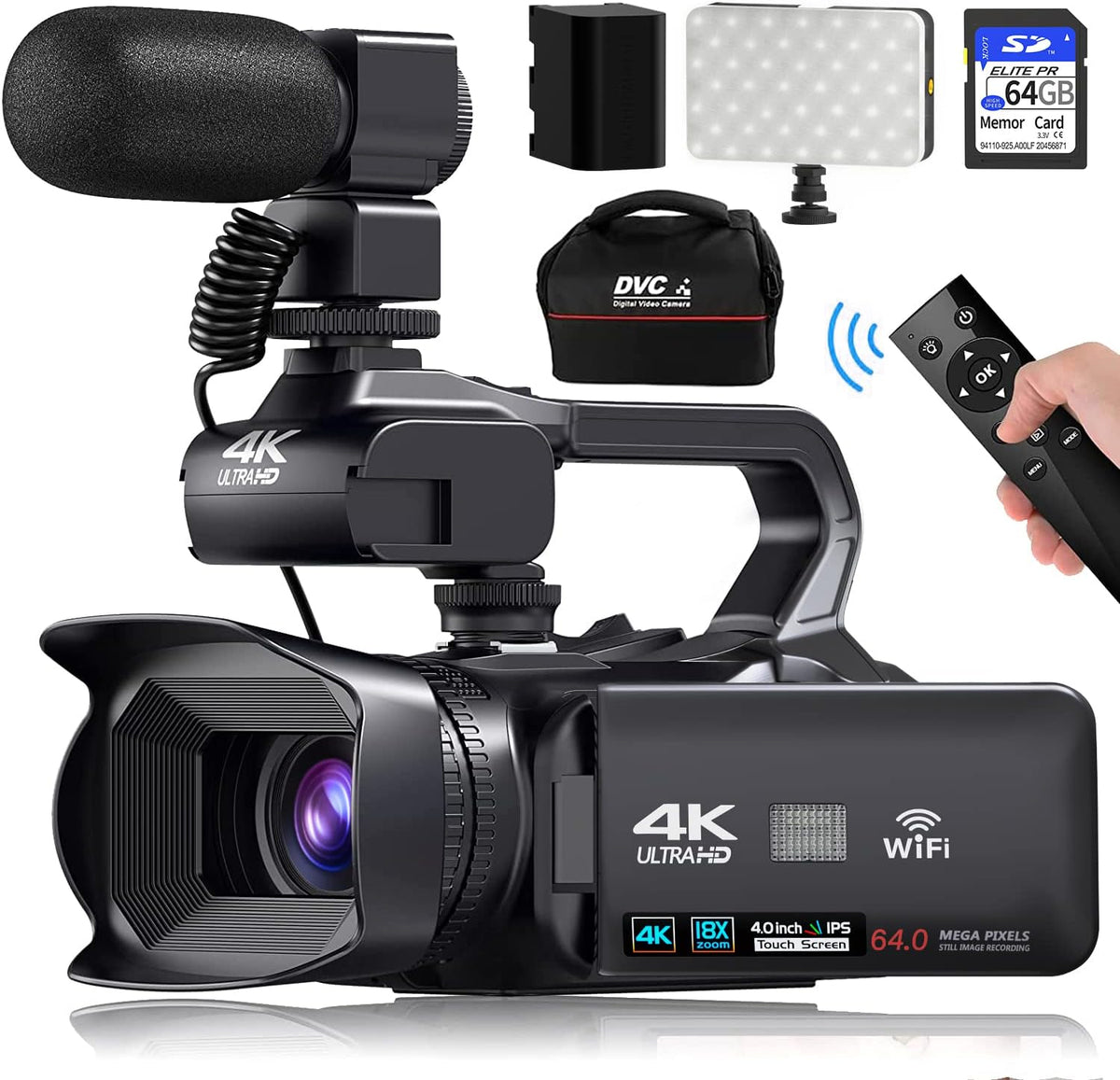 4K Camcorders Video Camera, 64MP Vlogging Camera for YouTube with WiFi