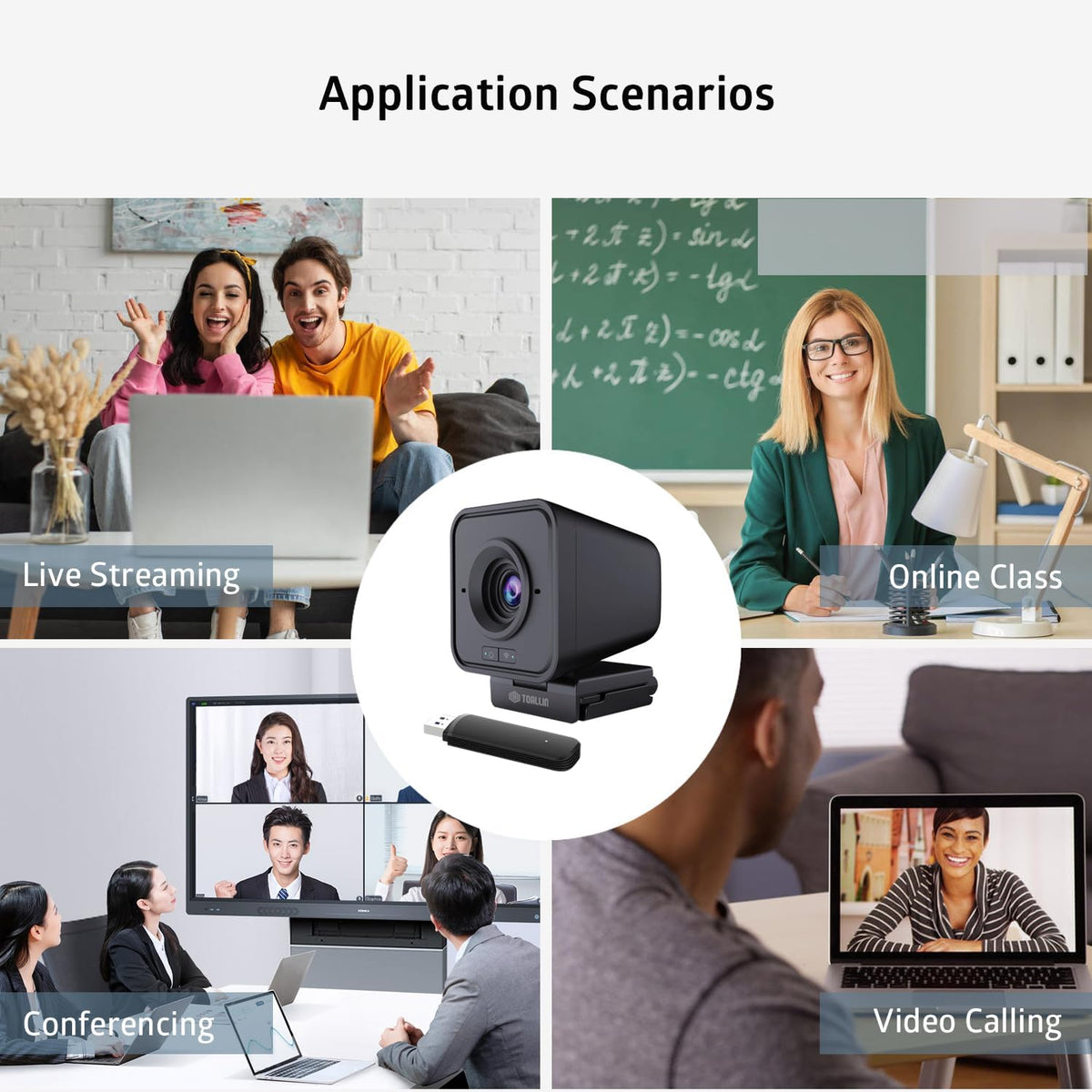 TOALLIN 1080P HD Wireless Webcam for PC, Built-in Noise-Canceling Mic