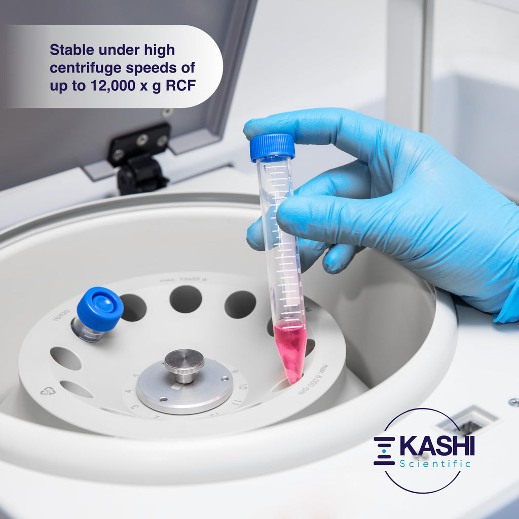 Kashi Scientific 50mL Self Standing Centrifuge Tubes with Screw Cap Lid, Lab Grade Polypropylene Plastic, Skirted, Printed Graduation, Write-on Spot [50mL Self-Standing, 500]