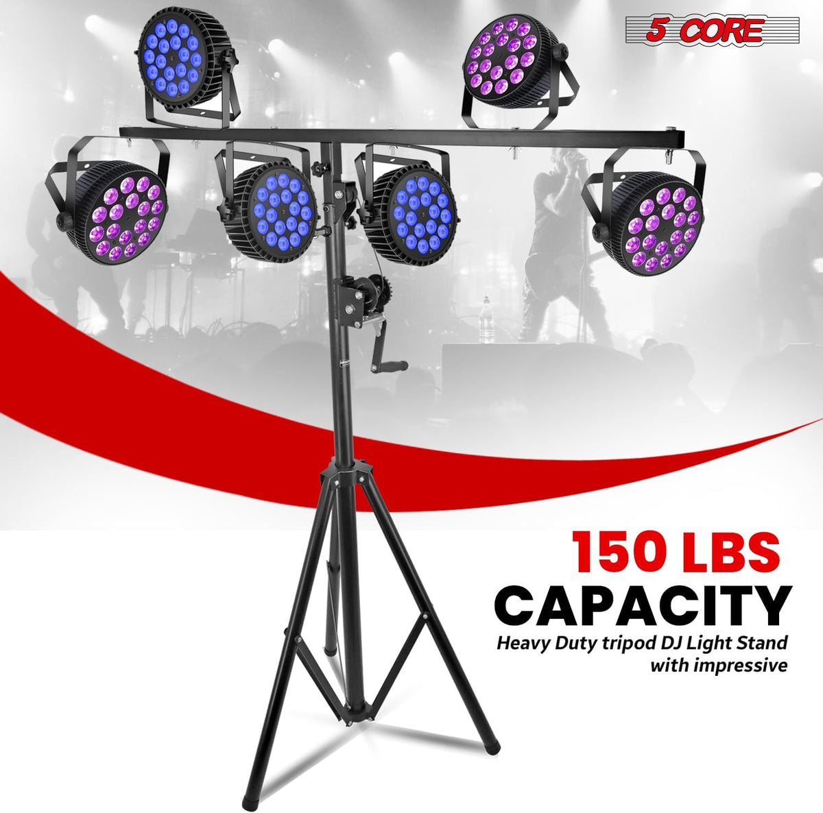 Heavy Duty Adjustable DJ Light Stand with Hand Crank & Tripod Mount by 5 Core