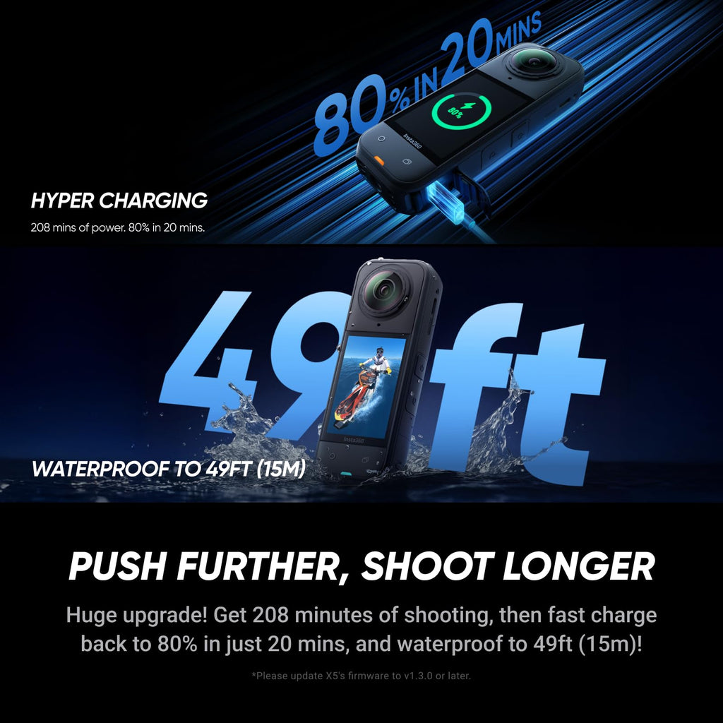 Insta360 X5 - Waterproof 8K 360Â° Action Camera, Leading Low Light, Invisible Selfie Stick Effect, Rugged and Replaceable Lens, 3-Hour Battery, Built-in Wind Guard, Stabilization, Triple AI Chip Design