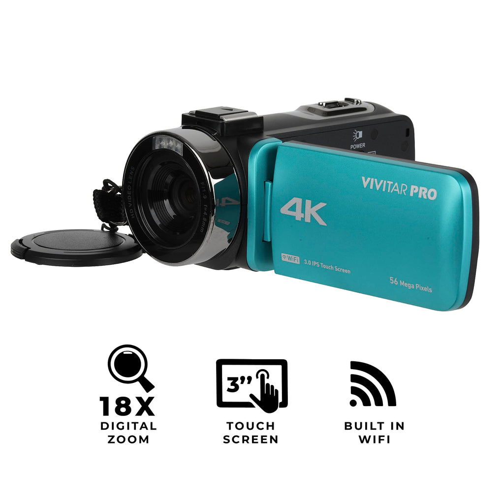 Vivitar 4K Video Camera, Wi-Fi Ultra HD Camcorder with 18x Digital Zoom, 3â IPS Touchscreen Video Recorder with Night Vision, Vlogging Camera with 3.5mm Microphone Jack, Rechargeable, SD Card Slot
