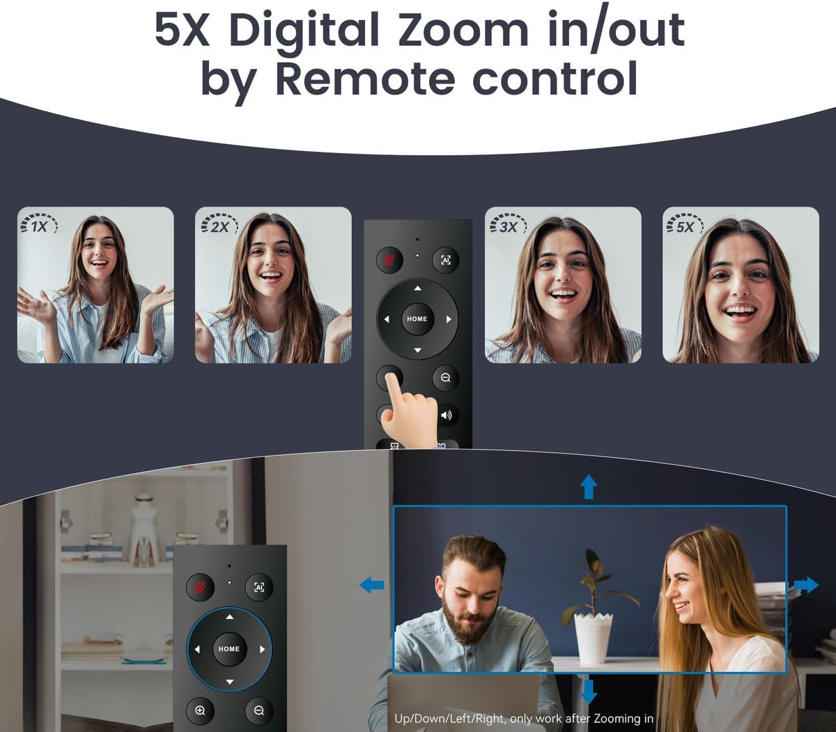 TONGVEO 3-in-1 4K Webcam with Microphones and Speaker, AI Auto-Tracking 5X Digital Zoom Webcam 4K Adjustable Field of View Remote Control Works with Microsoft Teams, Zoom, Google Meet, PC Mac Laptop