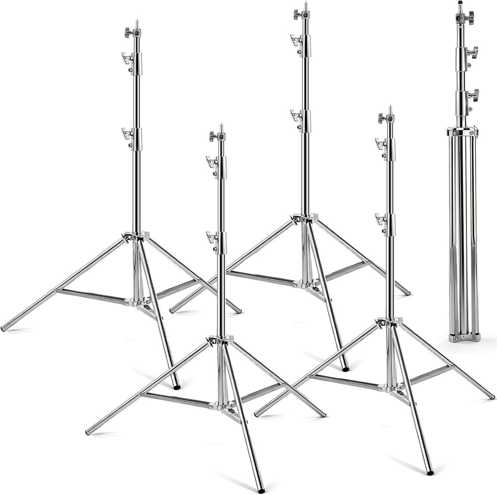 Tellegloww 4 Pack 9.2 FT Stainless Steel Light Stand Photography with 1/4â to 3/8â Screw Adapter Heavy Duty Photography Tripod Lights Stand for Strobe LED Video Lights Ring Light Monolight Softbox