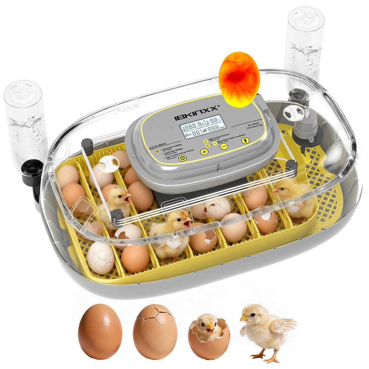 IBKINXX Incubator for Hatching Eggs-48 Egg Capacity, 2026 Newly Upraded Auto Egg Turner & Auto Precision Humidity Control System, 360Â° Clear Viewing for Chicken, Duck and Quail Eggs (Yellow)