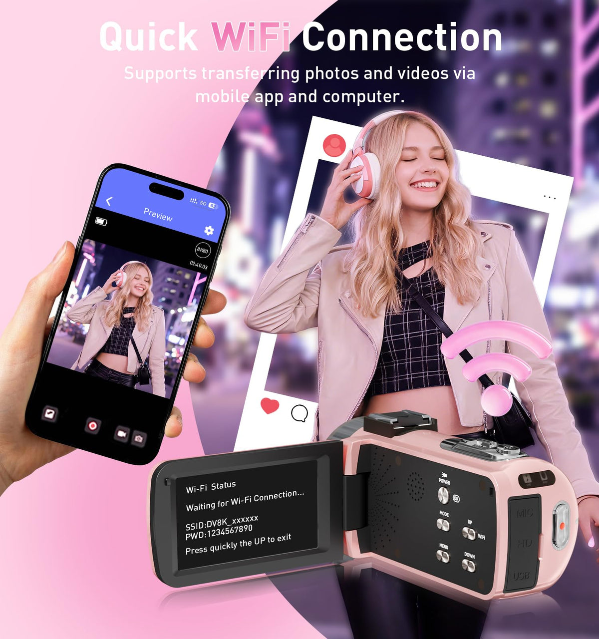 8K Video Camera Camcorder, 80MP AutoFocus WiFi Vlogging Camera for YouTube