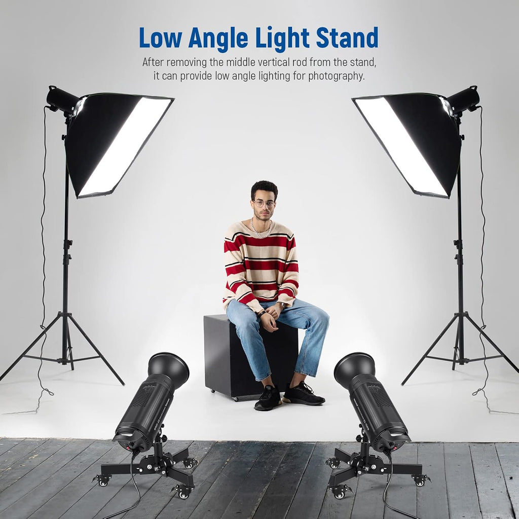 NEEWER Pack of 2 Heavy Duty Light Stands with Wheels, 2.4 Feet Max. Height, Foldable Tripod for Low Angle Shooting, Lighting Stand for Softbox, Monolight and Other Photography Equipment, ST72