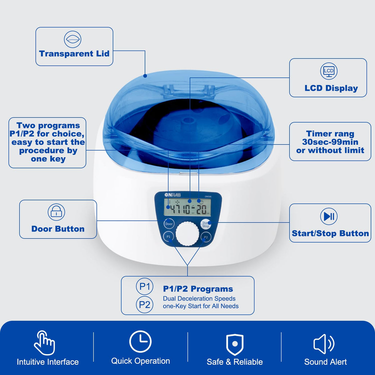 ONiLAB PRP Centrifuge, 300-5000RPM, 2600Ãg LCD Lab Centrifuge