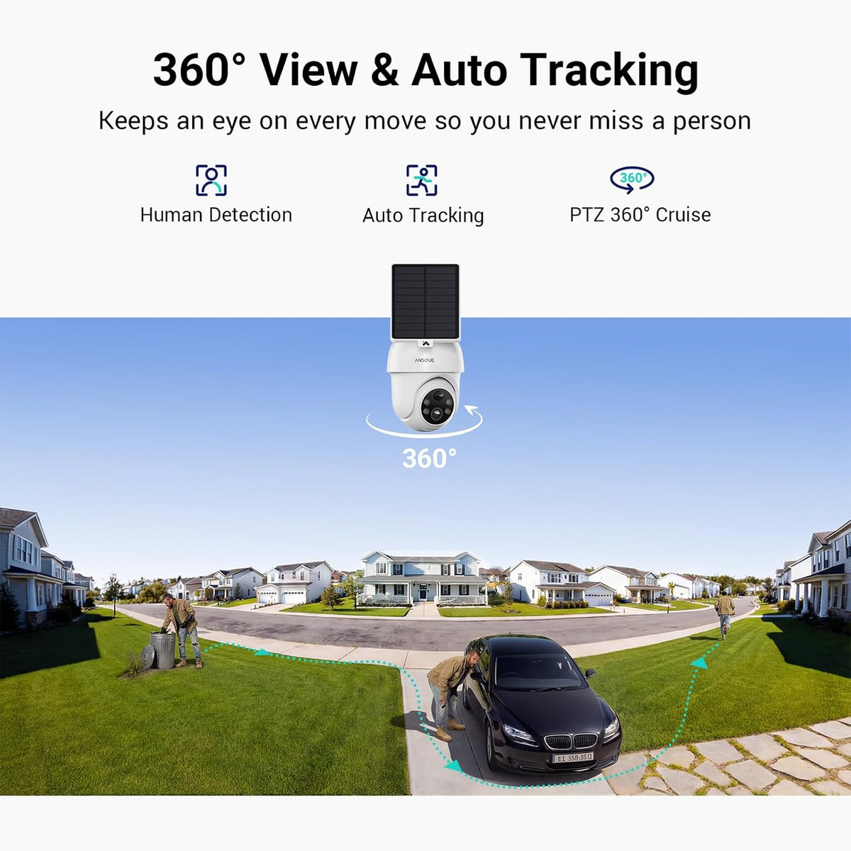 ANSQUE Home Security Cameras Wireless Outdoor, Solar Powered, 4-Cam System