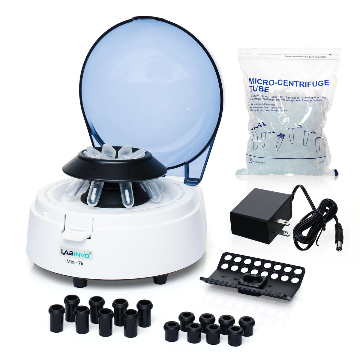 Mini Centrifuge Machine, 10000RPM, OLED Display High Speed Lab Benchtop Centrifuges, 3-in1 Rotor for 0.5/1.5/2mL Tubes, and 4ÃPCR8 Strips, 0.2mLÃ44 PCR Tubes, IN-CEN001
