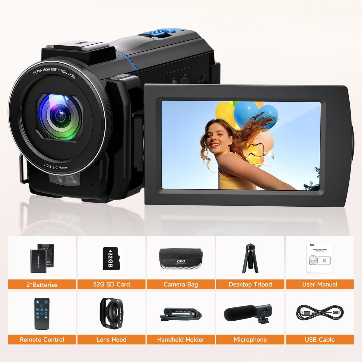 5K Video Camera Camcorder, 64MP UHD Vlogging Camera for YouTube with 16X Zoom, IR Night Vision, 3.0" Touch Screen, Stabilizer, Mic, 2 Batteries+32GB Card, Gift for Dad
