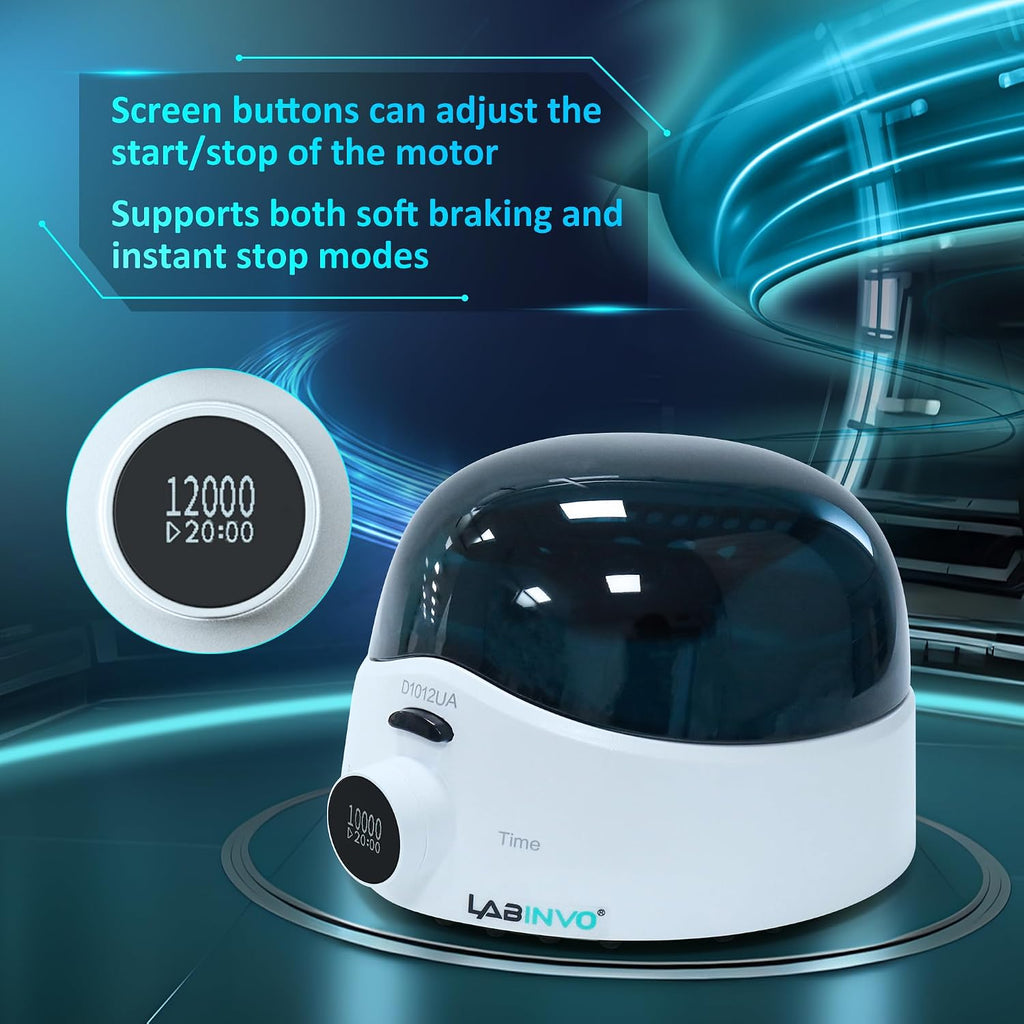 Mini Centrifuge Machine, 10000RPM, OLED Display High Speed Lab Benchtop Centrifuges, 3-in1 Rotor for 0.5/1.5/2mL Tubes, and 4ÃPCR8 Strips, 0.2mLÃ44 PCR Tubes, IN-CEN001