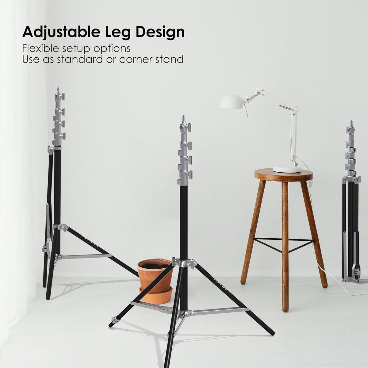 RAUBAY 10ft Corner Light Stand, Air Cushion, Silver, LT30-CS