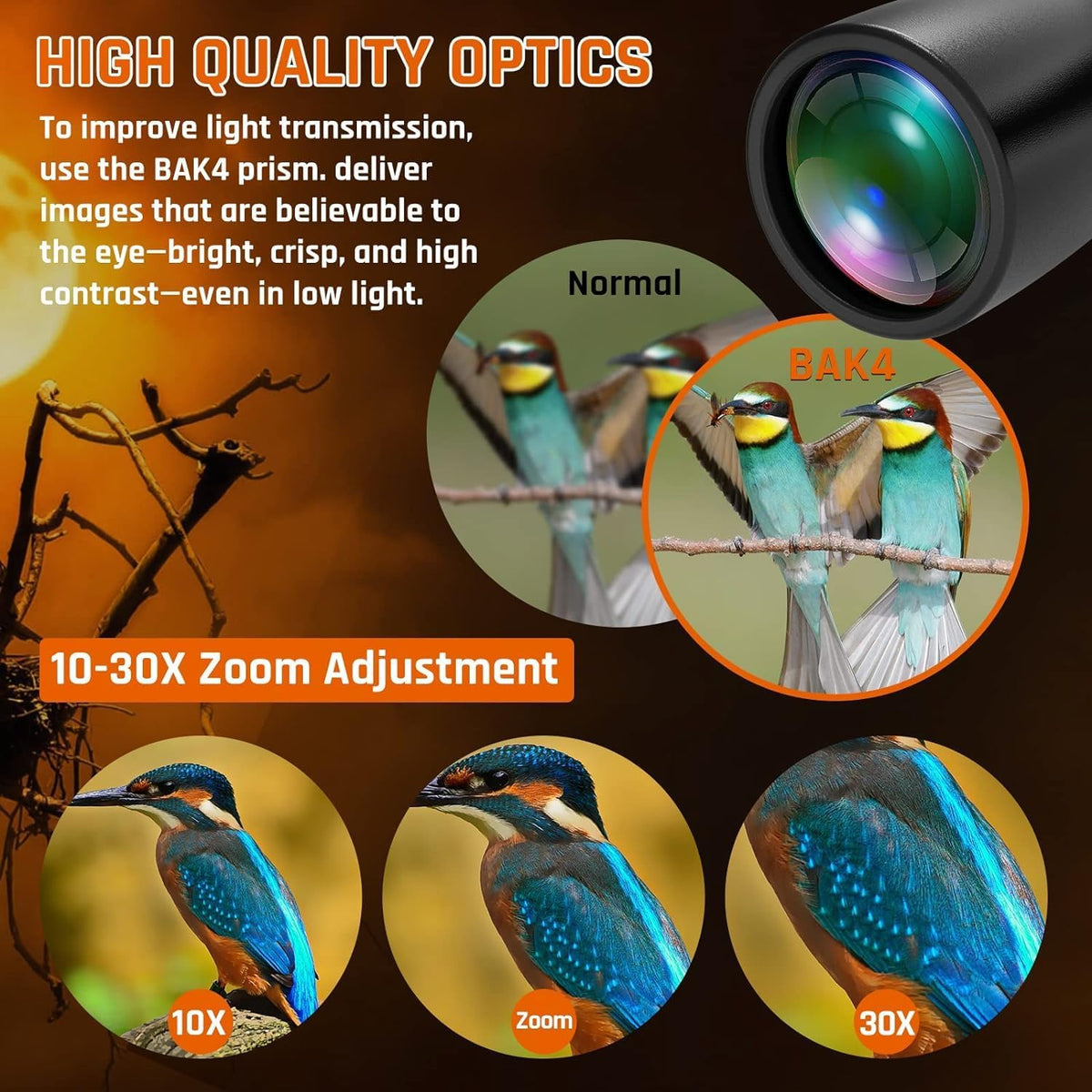 10-30x50 Zoom Binoculars for Adults High Powered