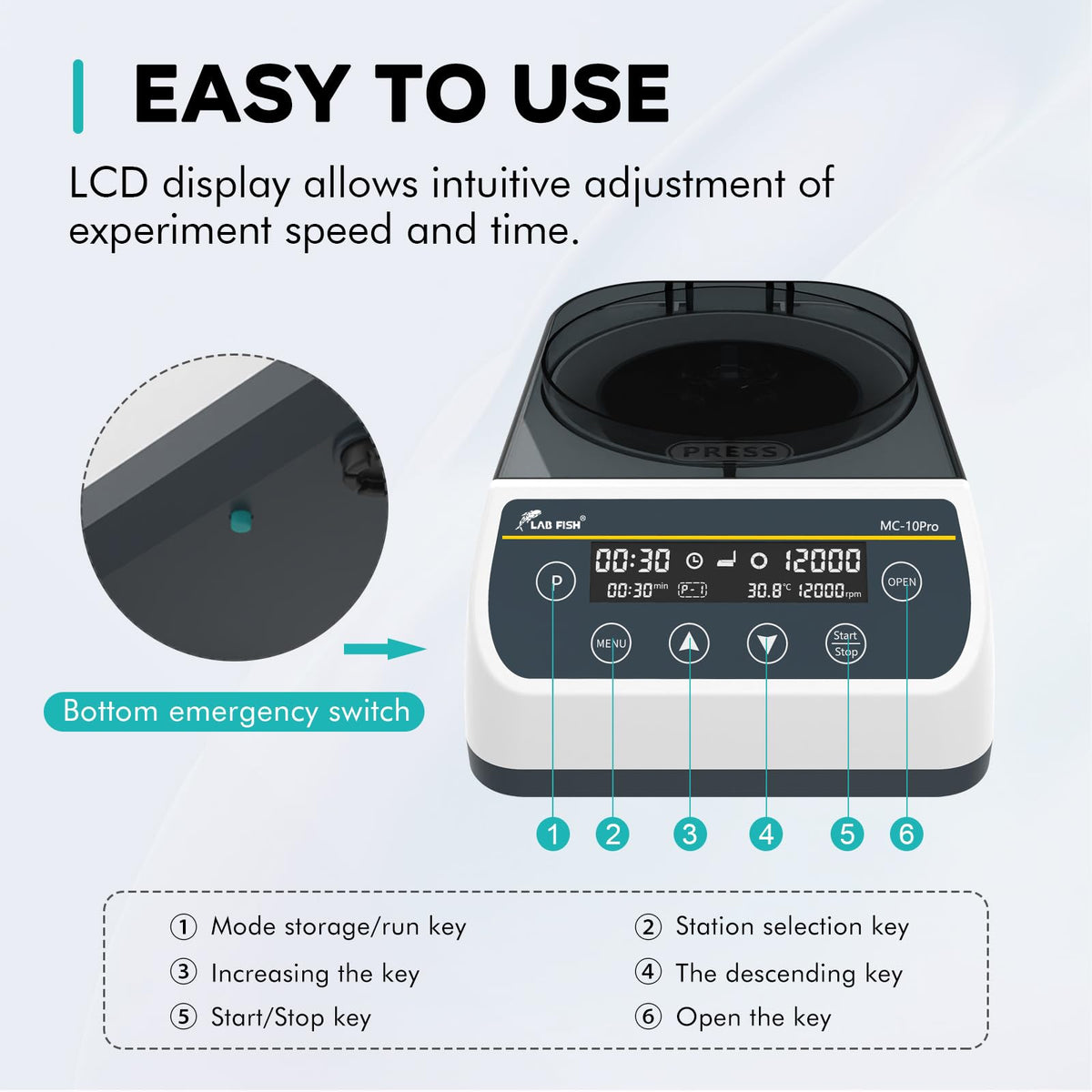 LAB FISH MC-12PRO High-Speed Centrifuge, 1000-12000RPM 9660xg