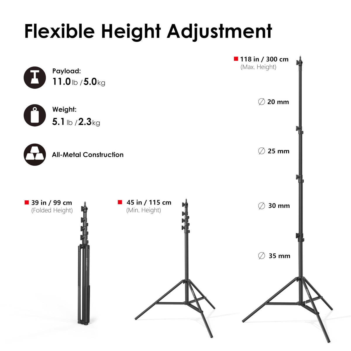 RAUBAY 10ft Corner Light Stand, Air Cushion, Silver, LT30-CS