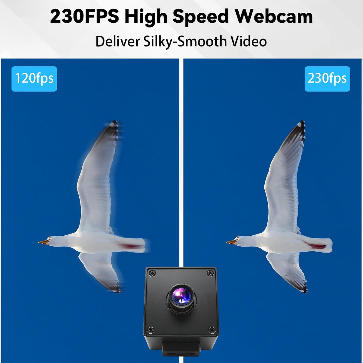 230fps USB Camera, 12MP Webcam with 90 Degree Autofocus Lens