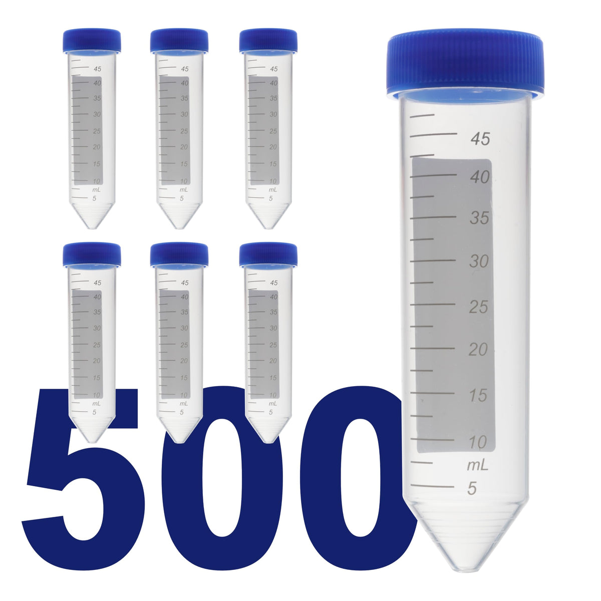 Kashi Scientific 50mL Self Standing Centrifuge Tubes with Screw Cap Lid, Lab Grade Polypropylene Plastic, Skirted, Printed Graduation, Write-on Spot [50mL Self-Standing, 500]