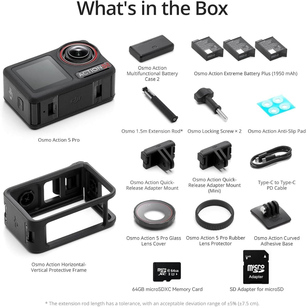 DJI Osmo Action 5 Pro Waterproof Action Camera Bundle, 1/1.3" Sensor