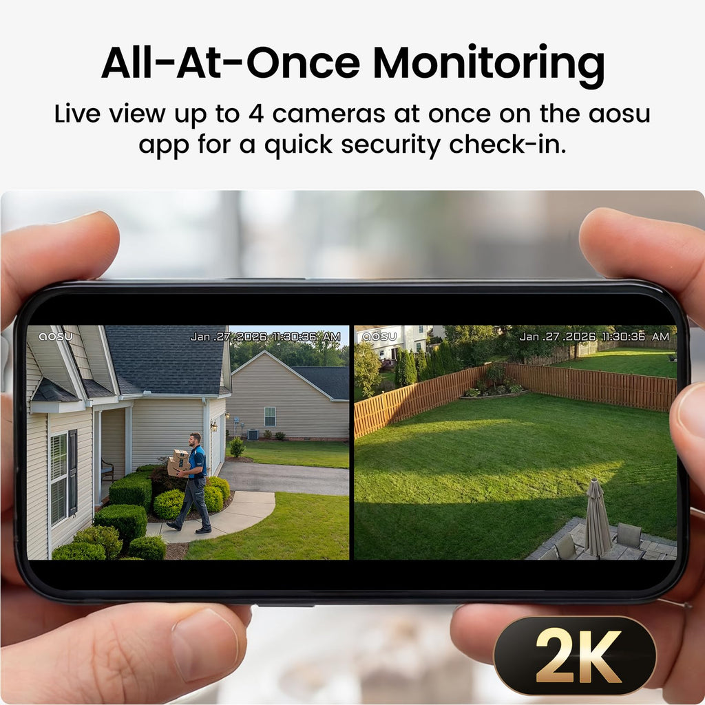 aosu 2K Solar Security Cameras Wireless Outdoor System, 4-Cam-Kit