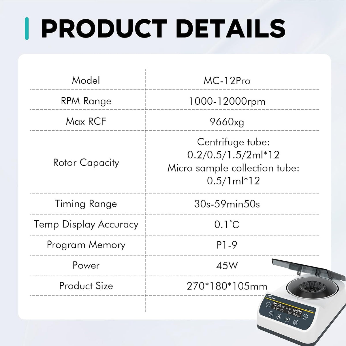 LAB FISH MC-12PRO High-Speed Centrifuge, 1000-12000RPM 9660xg