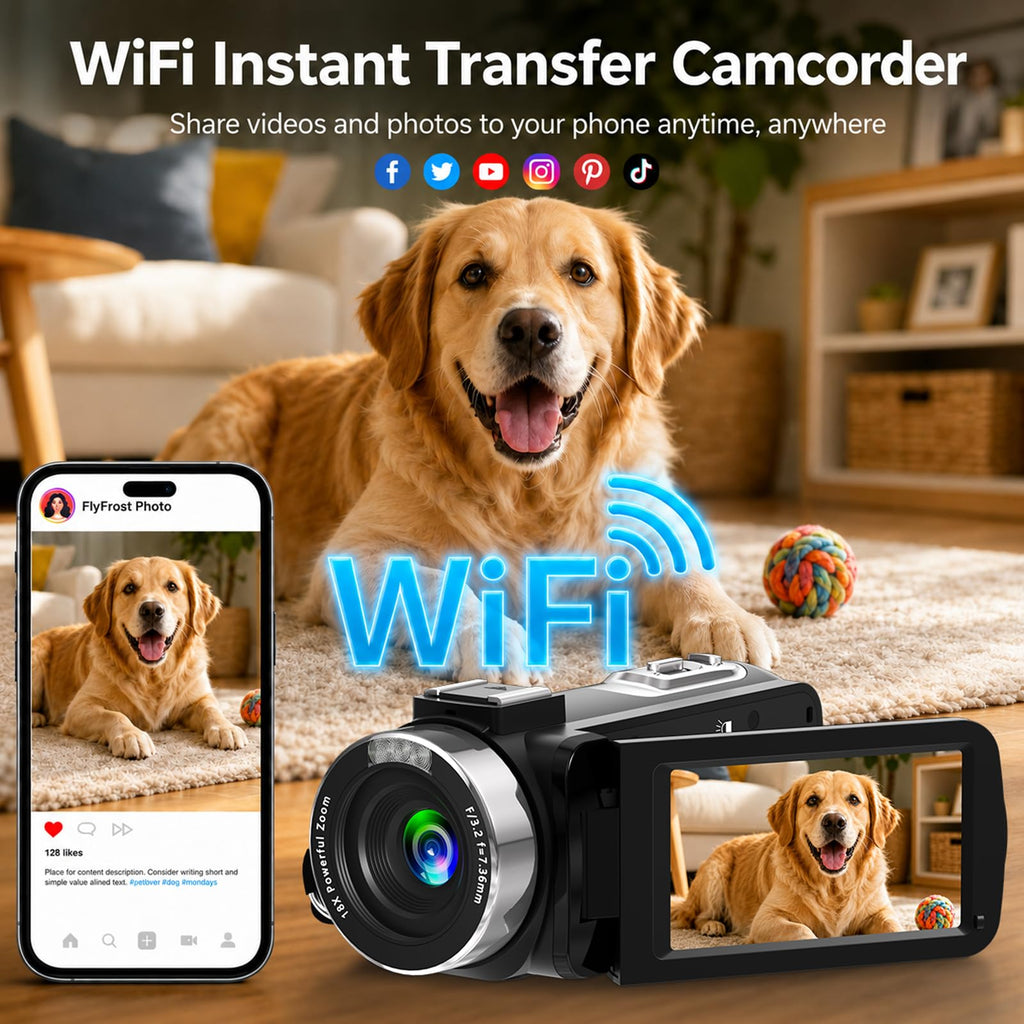VETEK Video Camera, 1080P 30MP Camcorder IR Night Vision Vlogging Camera