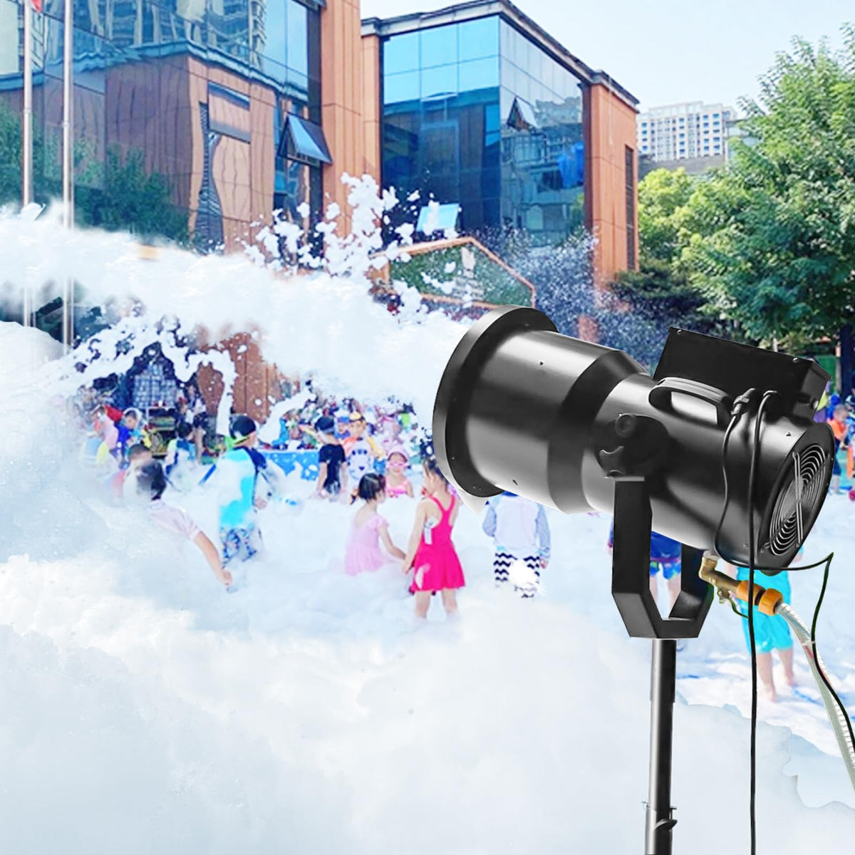 Foam Machine for Party with Fully Automatic Head Swing & Adjustable Height, Party Foam Machine with 9 LED Lights, Foam Cannon for Garden, Pool, Indoor, Birthdays, Celebrations, and Backyard Events