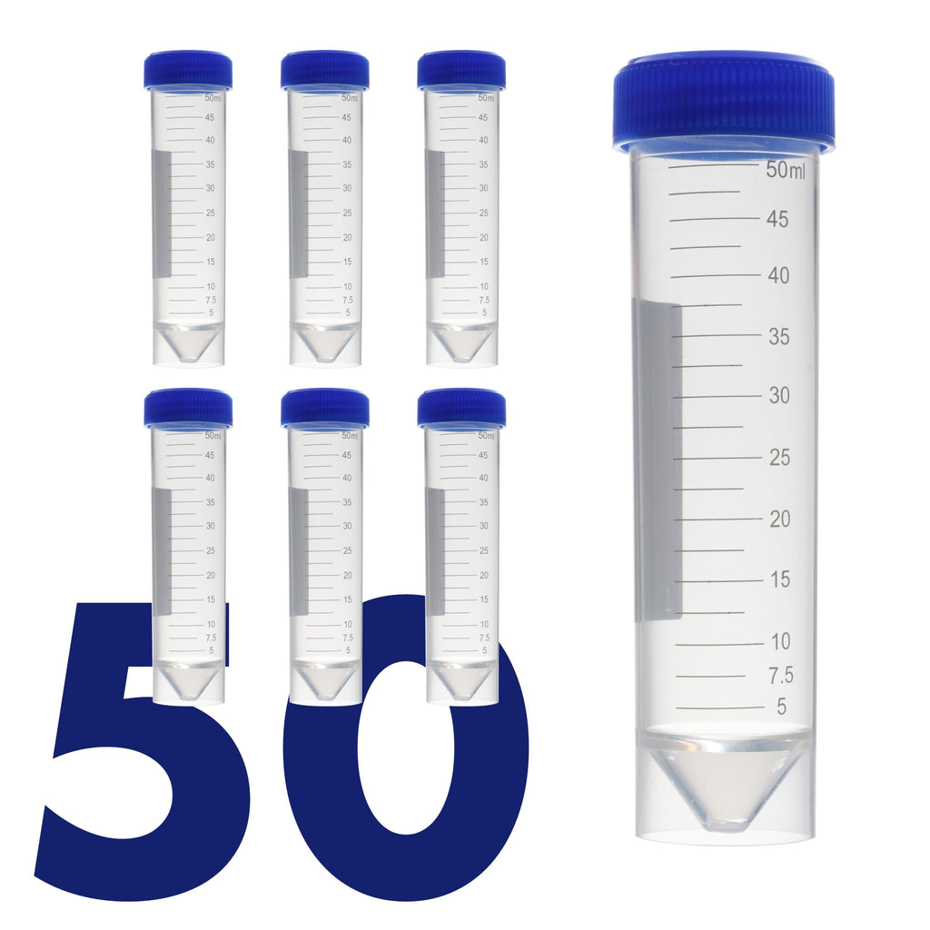 Kashi Scientific 50mL Self Standing Centrifuge Tubes with Screw Cap Lid, Lab Grade Polypropylene Plastic, Skirted, Printed Graduation, Write-on Spot [50mL Self-Standing, 500]