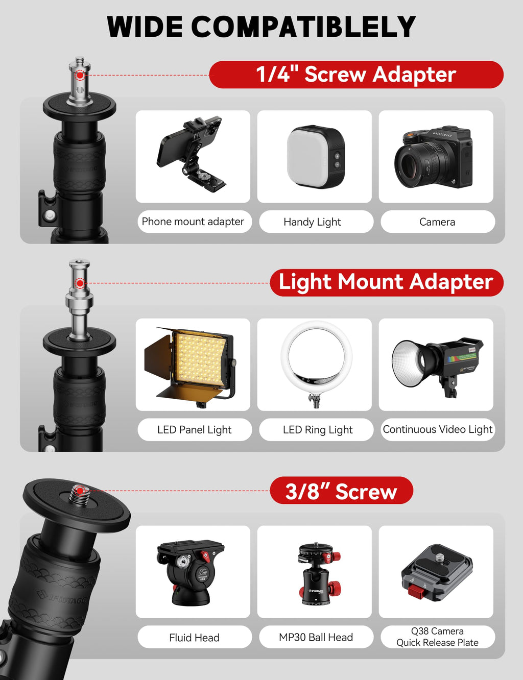 IFOOTAGE RB-A400 Round Base Light Stand Monopod 79" 2 Pack