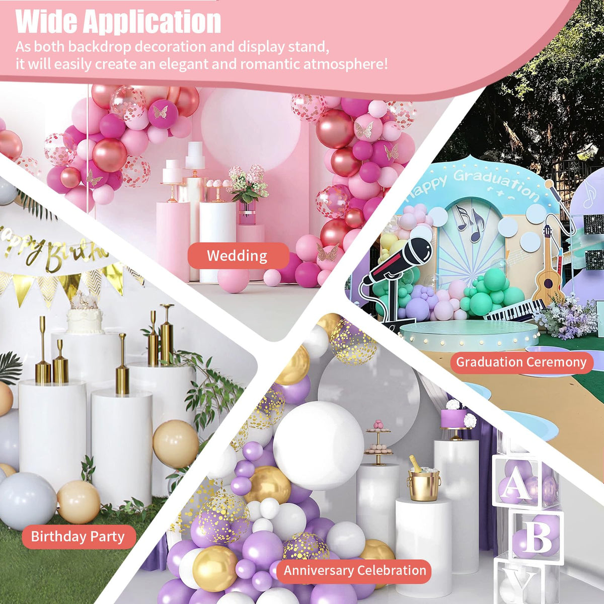 3Pcs Cylinder Pedestal Stand, PVC Acrylic Round Cylinder Stands for Party Decor 23.6 + 29.5 + 35.4 Inch Tall Cylinder Stand Pedestal Display for Birthday Wedding Party, White