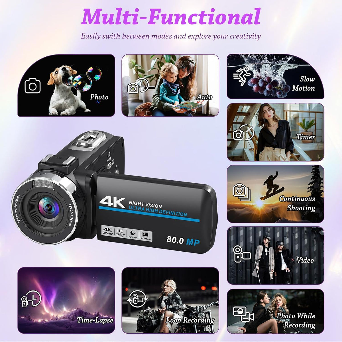 4K HD 80MP Camcorder Video Camera Vlogging Camera for YouTube