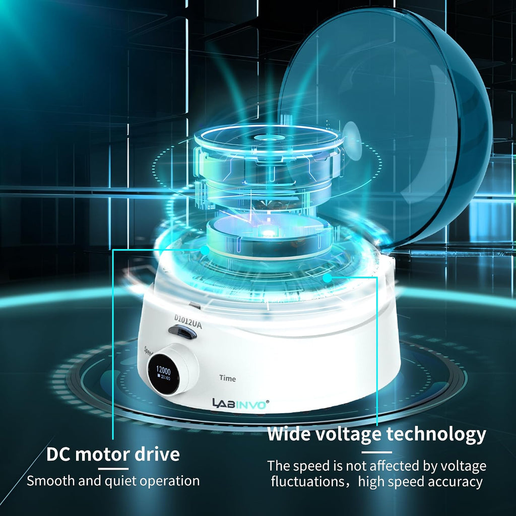 Mini Centrifuge Machine, 10000RPM, OLED Display High Speed Lab Benchtop Centrifuges, 3-in1 Rotor for 0.5/1.5/2mL Tubes, and 4ÃPCR8 Strips, 0.2mLÃ44 PCR Tubes, IN-CEN001