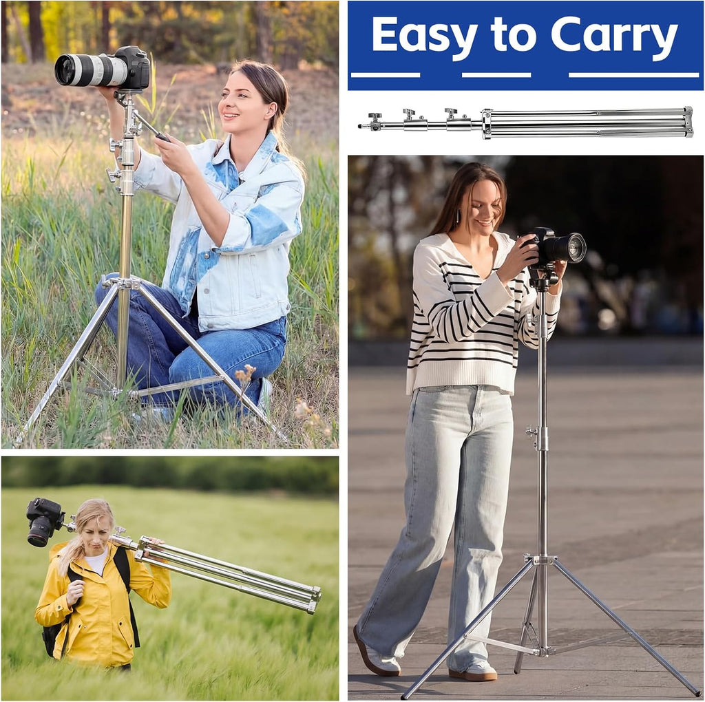 Tellegloww 4 Pack 9.2 FT Stainless Steel Light Stand Photography with 1/4â to 3/8â Screw Adapter Heavy Duty Photography Tripod Lights Stand for Strobe LED Video Lights Ring Light Monolight Softbox