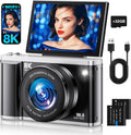 8K Digital Camera for Photography with WiFi 96MP Autofocus Vlogging Camera for YouTube Video 3.5'' 180Â°Flip Screen 20X Zoom Anti-Shake Compact Point and Shoot Cameras for Beginner Creator with SD Card