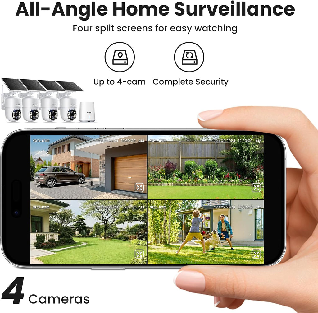 SOLIOM 5MP Security Cameras Wireless Outdoor, No Subscription, 4-Cam Kit