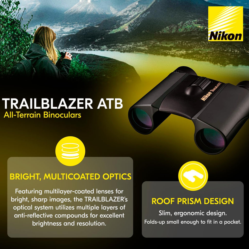 Nikon Trailblazer 8x25mm ATB Binoculars - Compact, Waterproof & Fogproof, Bright Multilayer-Coated Optics, Roof Prism - All-Terrain Outdoor Wildlife Viewing & Birdwatching Binoculars (8217)