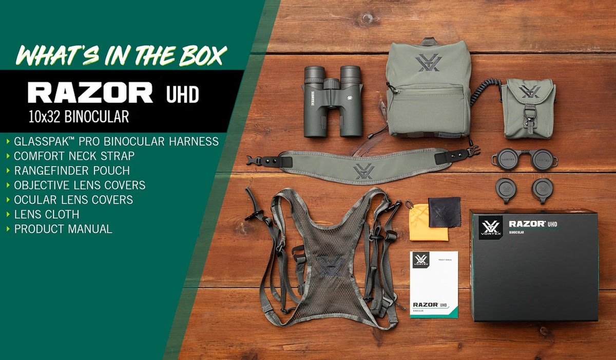 Vortex Razor UHD 18x56 Binoculars & GlassPak Pro Harness