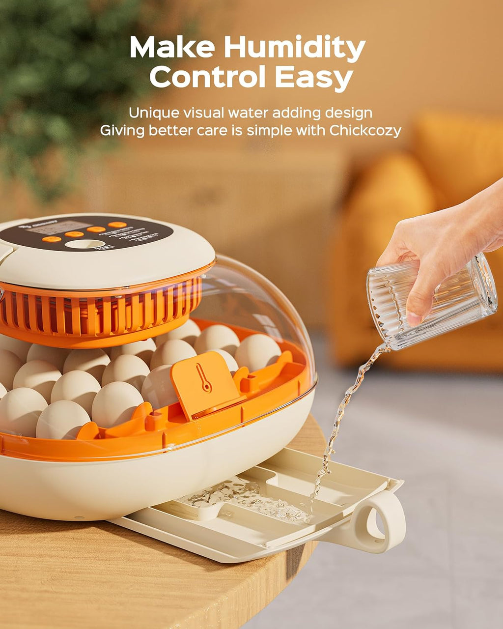 Chickcozy 25 Egg Incubator, Automatic Egg Turner with Thermometer Seat and Humidity Control, Egg Candler, 360Â° View with Clear Window, Incubators for Hatching Chicks (Sunlit Orange)