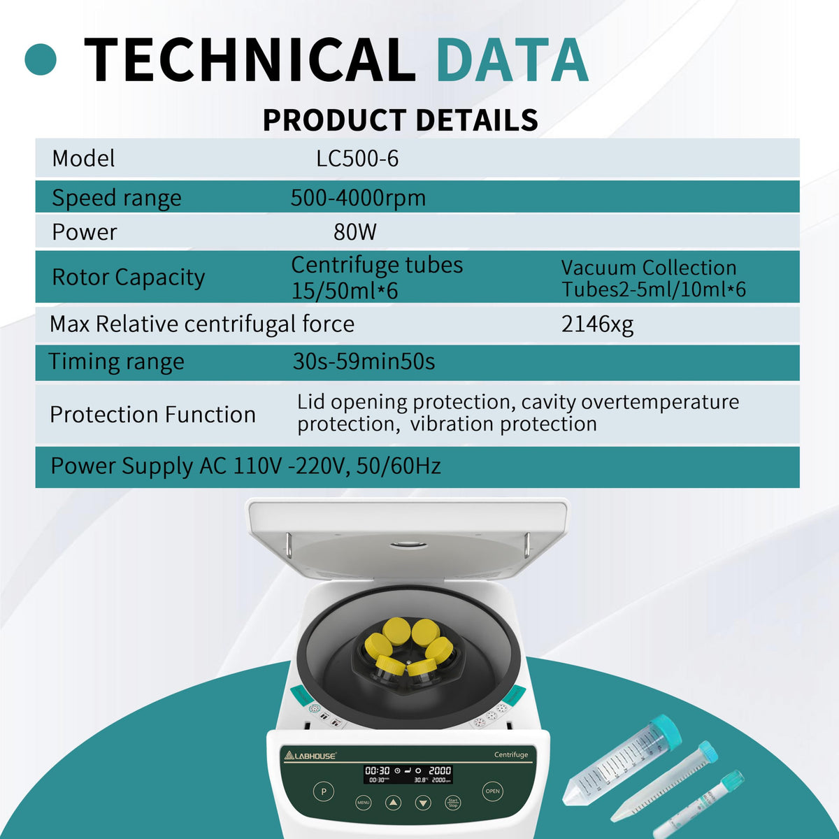 LC500-8 PRP PRF Centrifuge Machine, 500-4000rpm, 1967Ãg, Plasma