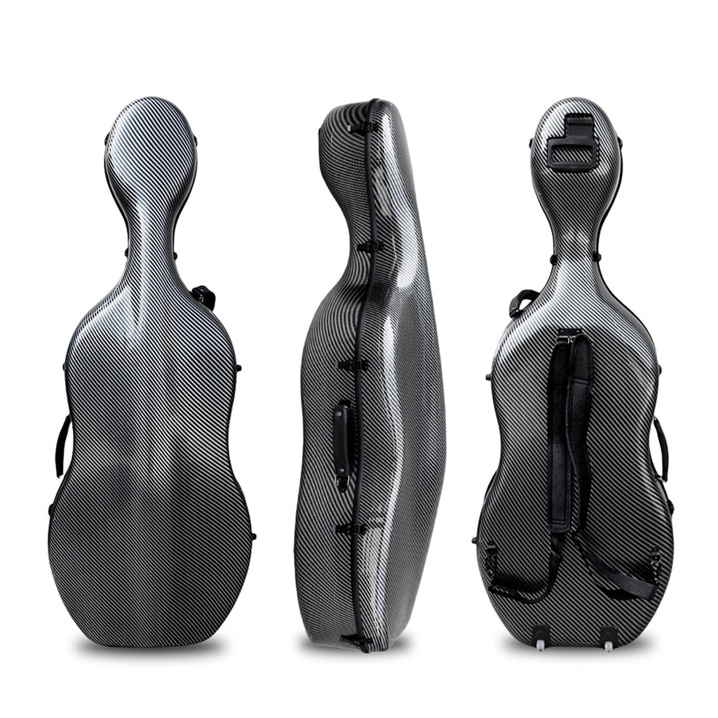 Vetimobato Carbon Fiber Cello Case 4/4 Full Size Strong & Ultralight Hard Shell Travel Case with Built-in Handle Wheels Backpack Straps Bow Holders Cello Box for Professional Cellists (Dark Green)