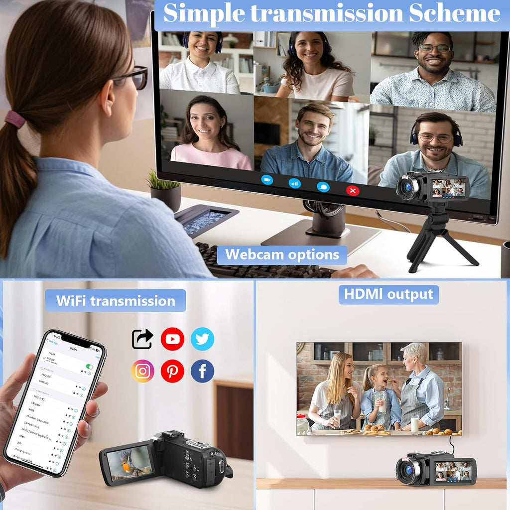 8K Video Camera 48MP UHD WiFi Vlogging Cameras for YouTube with 32GB Card