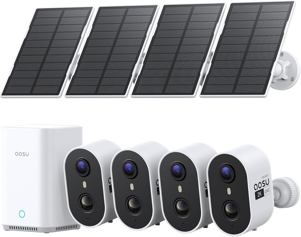 aosu 2K Solar Security Cameras Wireless Outdoor System, 4-Cam-Kit