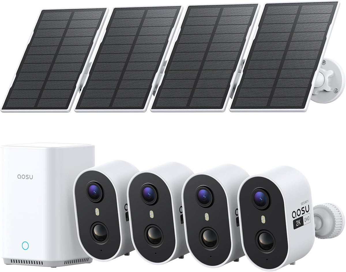 aosu 2K Solar Security Cameras Wireless Outdoor System, 4-Cam-Kit