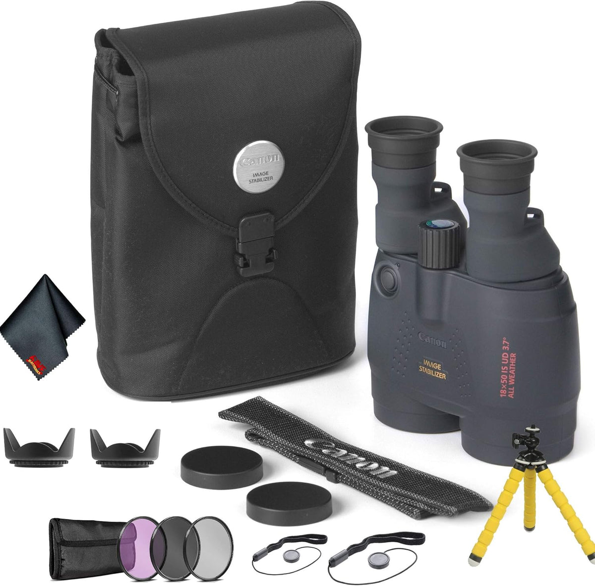 Canon 18x50 Image Stabilization All-Weather Binoculars - Bundle with Tulip Lens Hoods, Tripod + More