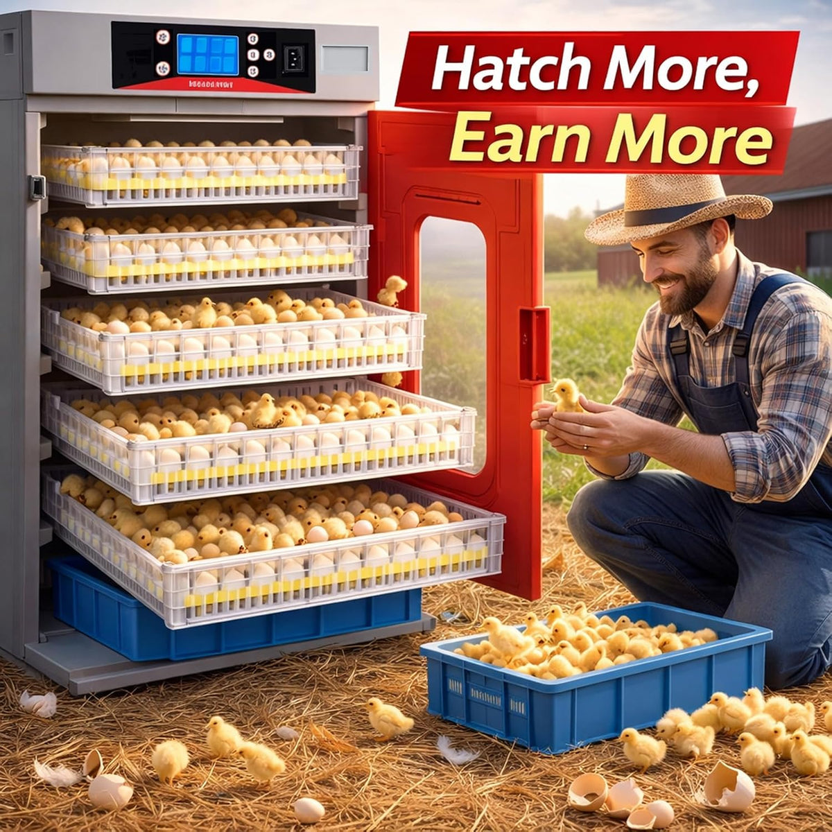 400 Egg Commercial Cabinet Incubator with Auto Egg Turning, Precise Temperature & Humidity Control, Large Poultry Incubator for Chicken, Duck, Goose & Quail Eggs, Ideal for Large Farms