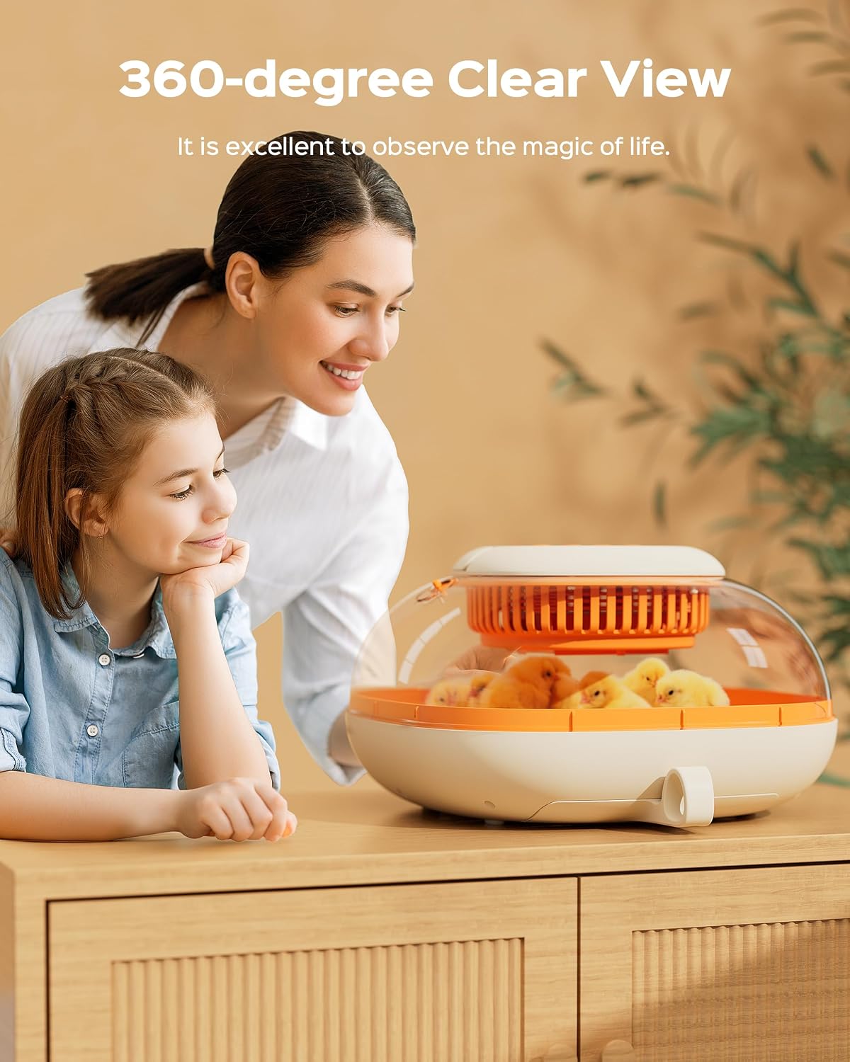 Chickcozy 25 Egg Incubator, Automatic Egg Turner with Thermometer Seat and Humidity Control, Egg Candler, 360Â° View with Clear Window, Incubators for Hatching Chicks (Sunlit Orange)