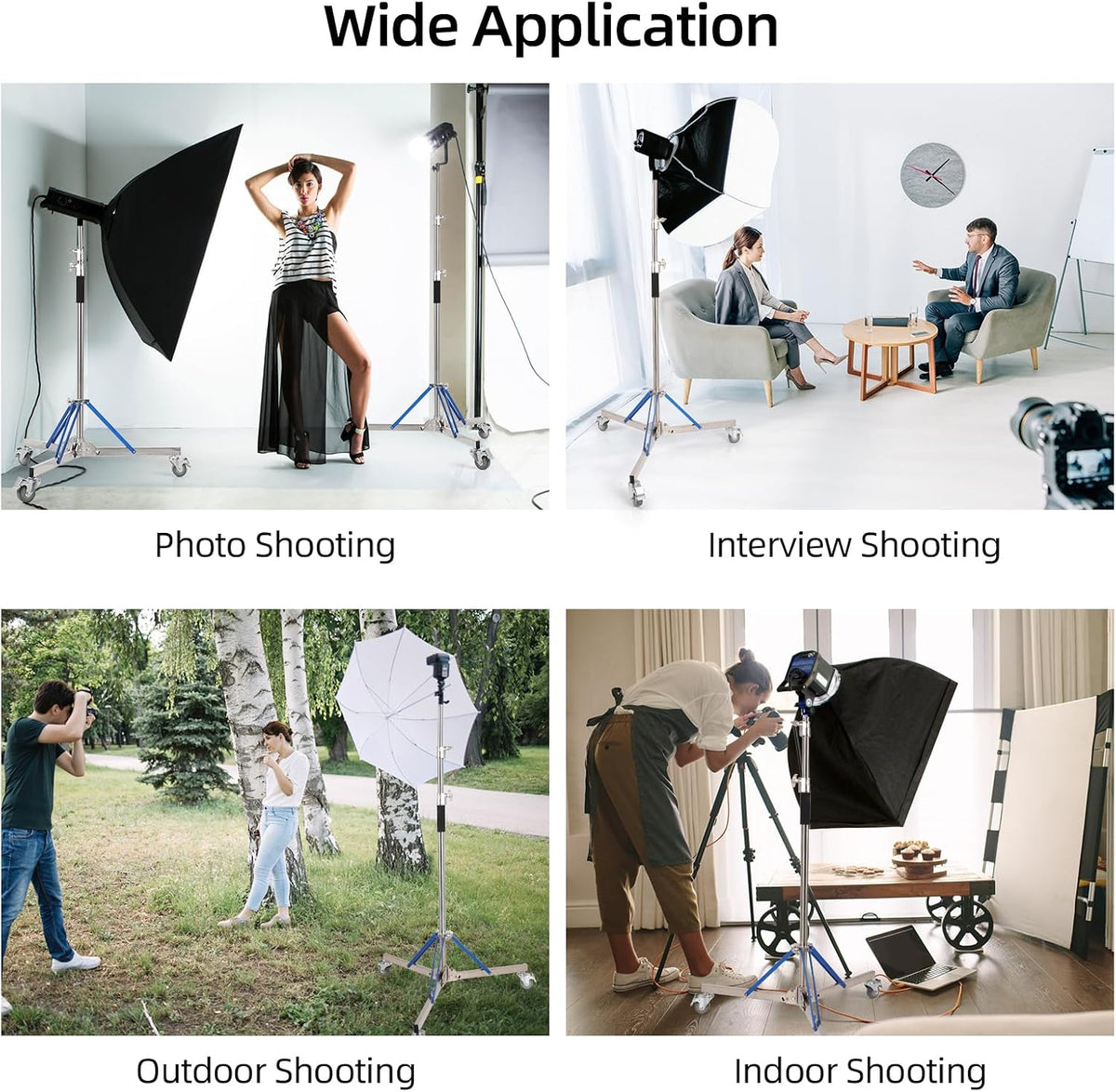 Heavy Duty Light Stand with Caster - 10.5ft/320cm Adjustable Light Stand with Stainless Steel, High Stability and Mobility Light Stand Photography for Strobe Light, Softbox, Reflector