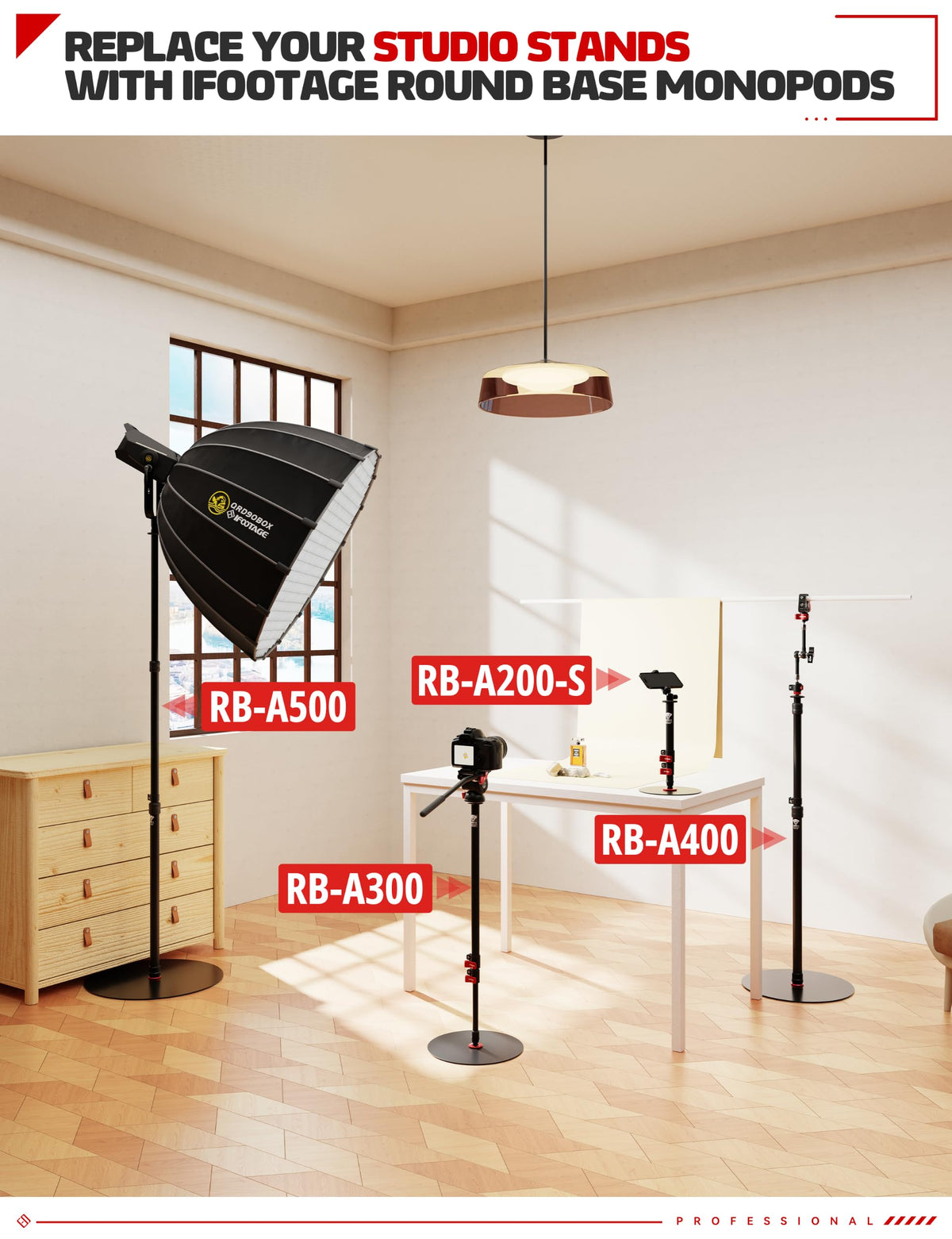 IFOOTAGE RB-A400 Round Base Light Stand Monopod 79" 2 Pack