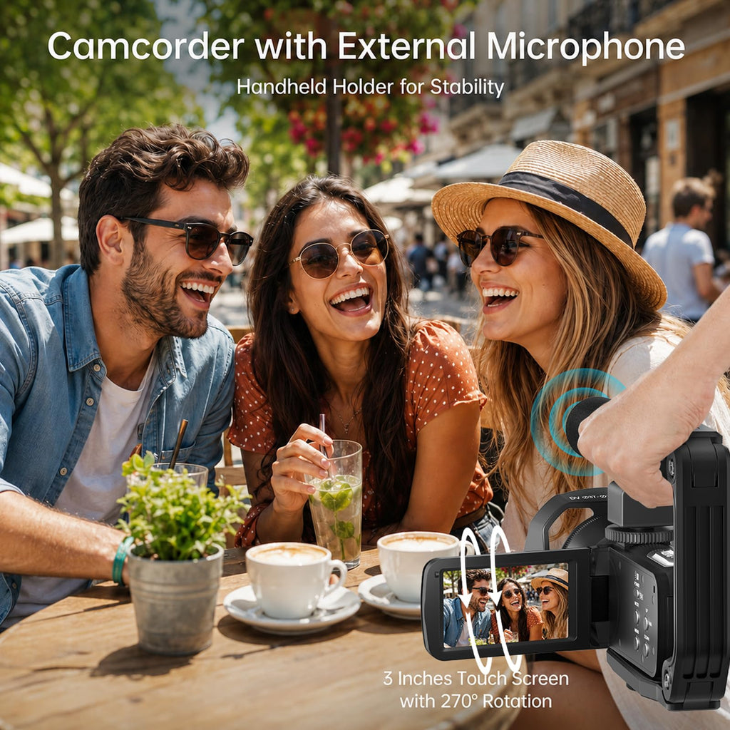 VETEK Video Camera, 1080P 30MP Camcorder IR Night Vision Vlogging Camera