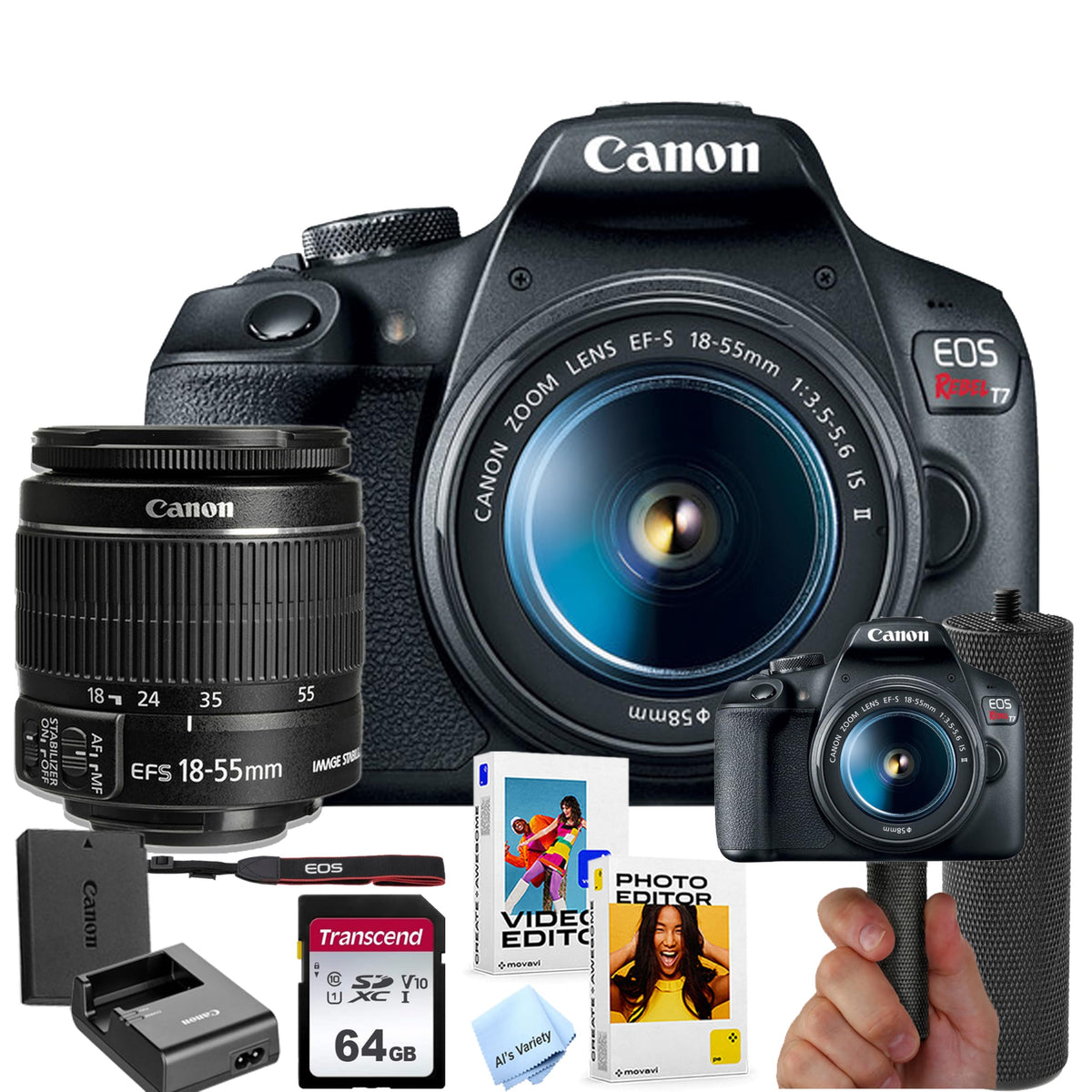 Canon EOS Rebel T7 DSLR Camera with 18-55mm Lens (Black) (Renewed)